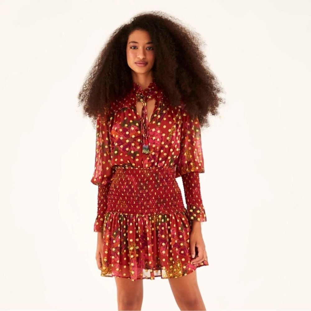 Farm Rio Banana Flowers Smocked Mini Dress